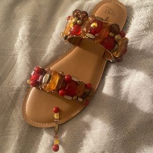 2 Strap Red Autumn Colors Stone Sandals